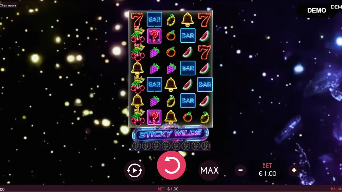 Interface neon e vibrante do slot Turbo Fortune Cherryways